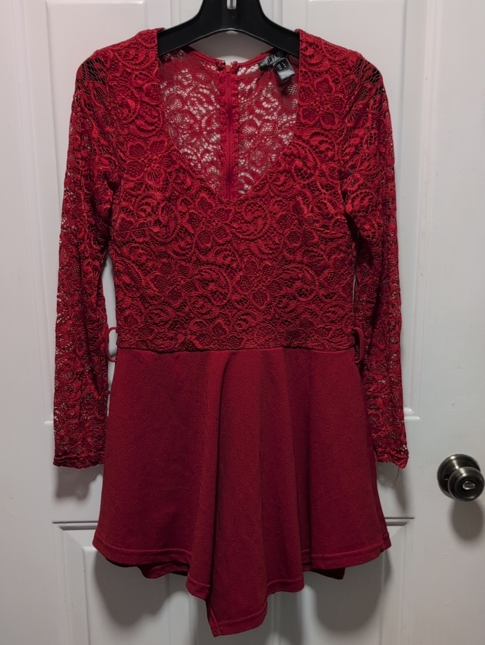 Revamped Red Lace Long-Sleeve Romper